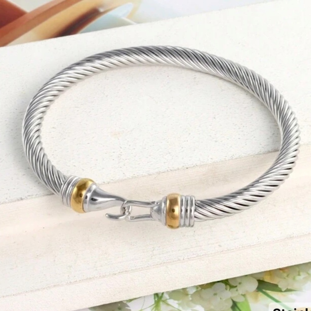 Chic Stainless Steel Cable Hook Bangle Bracelet